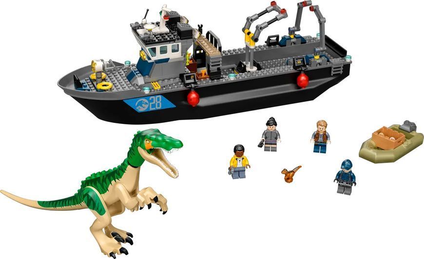 Конструктор Jurassic World Втеча динозавра барионікса на човні 308 деталей 76942 фото